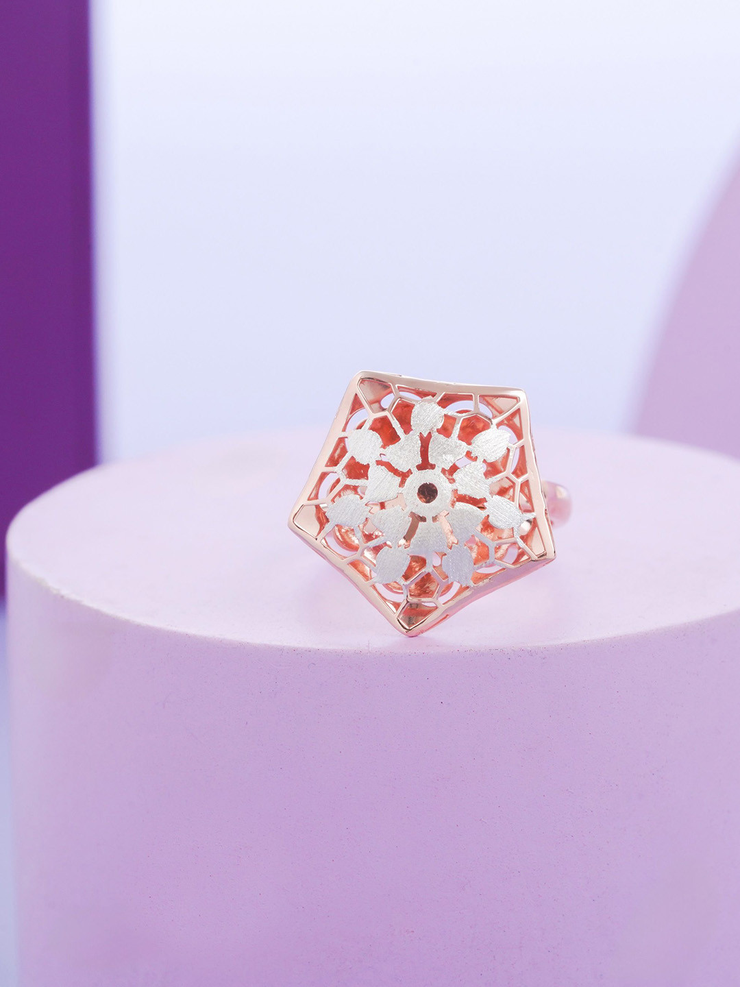 KIORAH 925 Sterling Silver Rose Gold Plated Adjustable Finger Ring