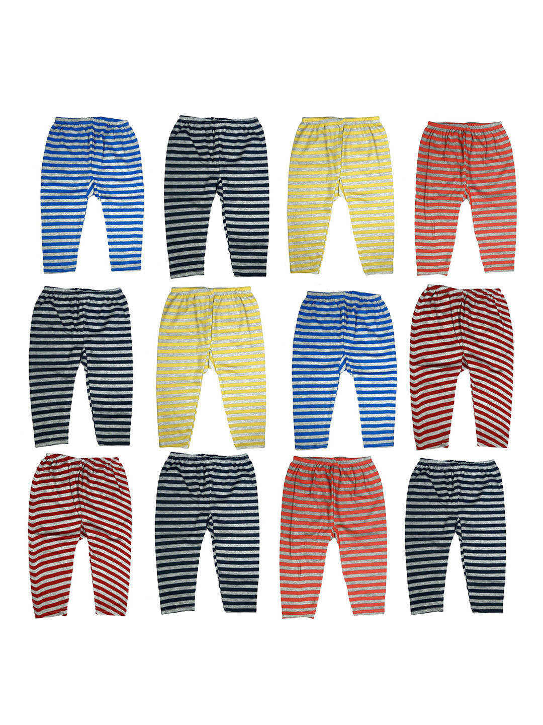 Super Clothing Infants Pack Of 12 Striped Pure Cotton Mid-Rise Track Pants