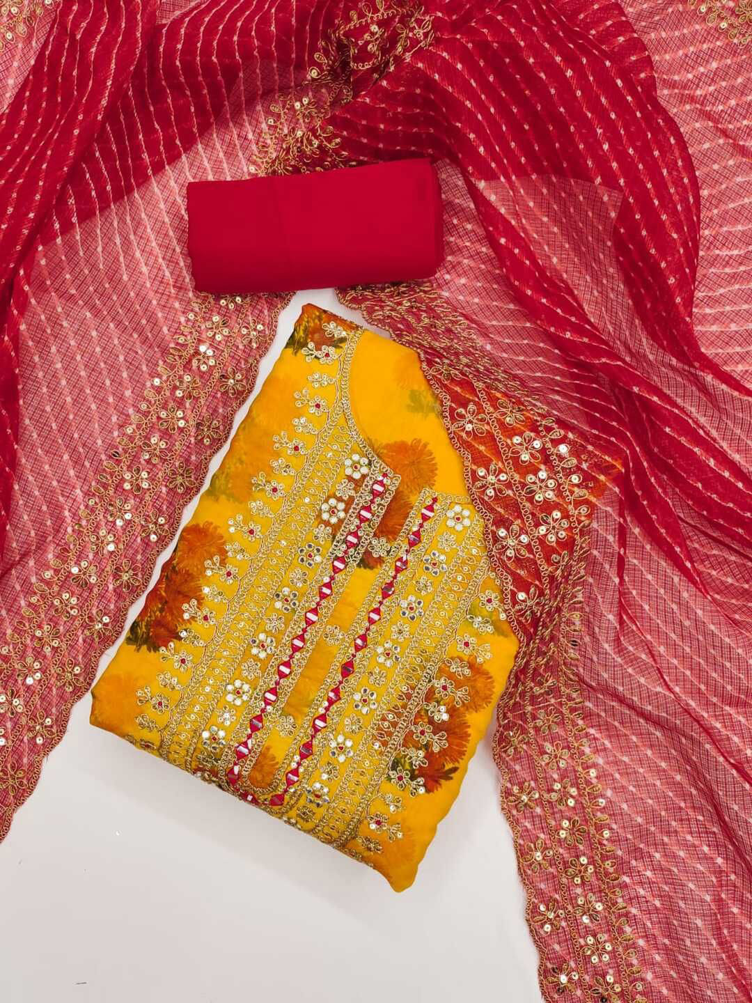 HE VAHLA Floral Printed Zari Art Silk Unstitched Dress Material