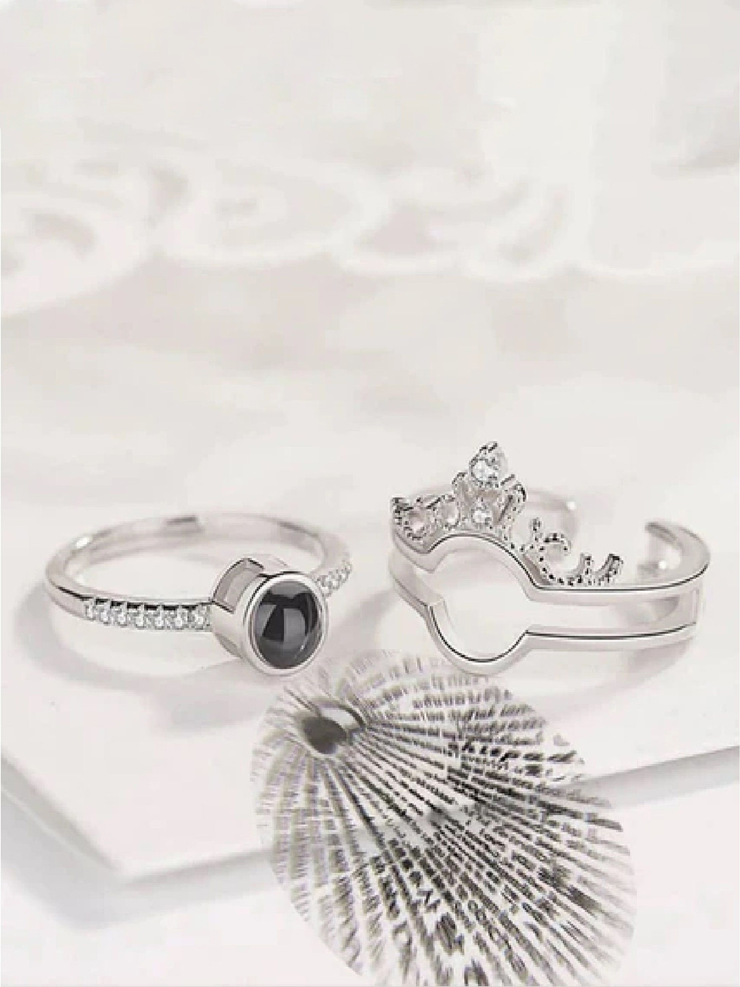 RUHI COLLECTION Platinum Plated CZ Studded 100 Language Adjustable Double Finger Rings