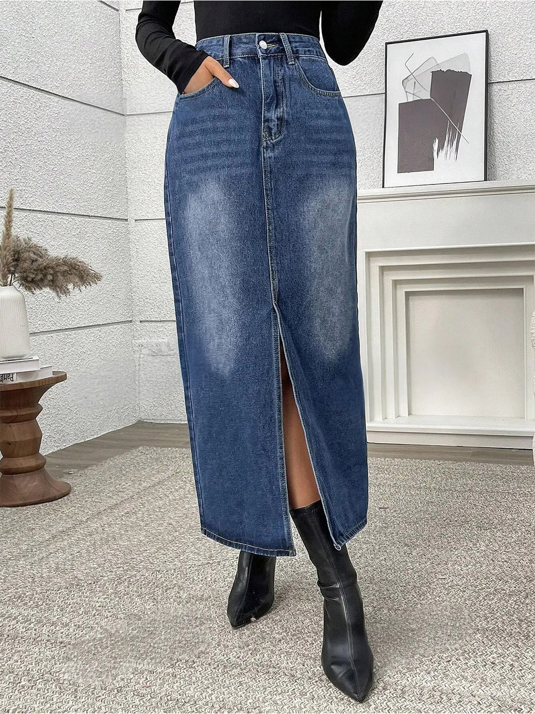 dolsia Women Denim A-Line Maxi Skirts