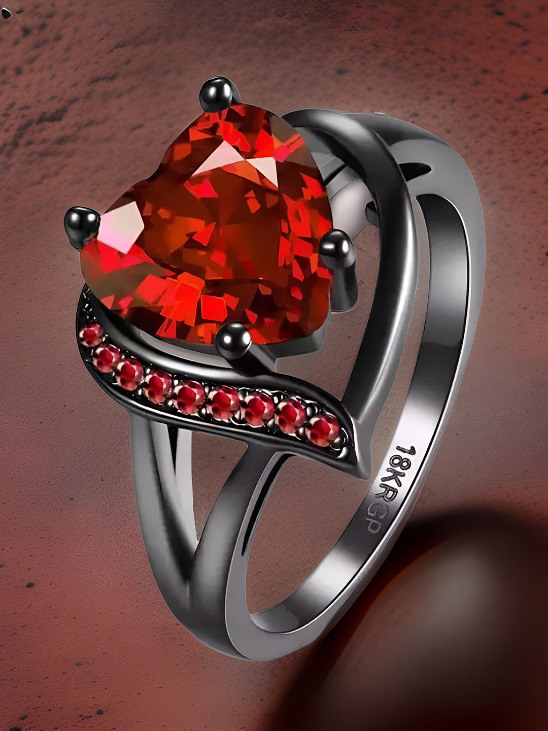 RUHI COLLECTION Platinum Plated Stainless Steel Cubic Zirconia Studded Heart Finger Ring