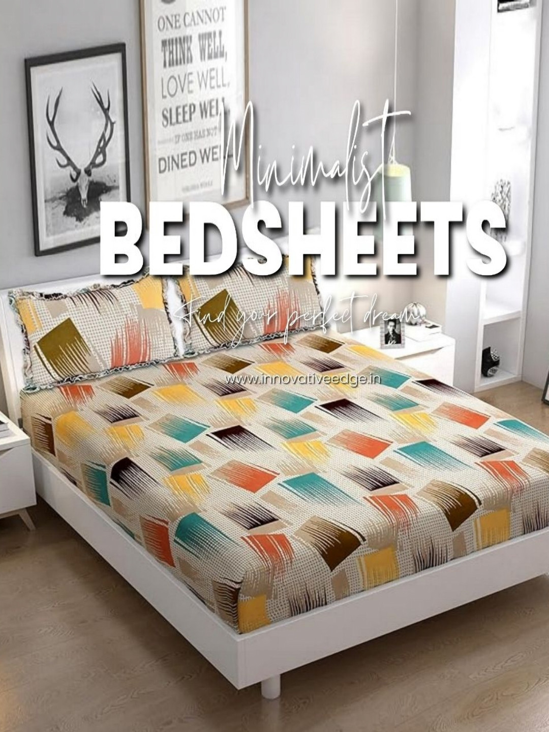 Innovative Edge Beige Abstract Cotton Wrinkle Free 210 TC Fitted King Fine Bedsheet with 2 Pillow Covers-71 x 75 inches