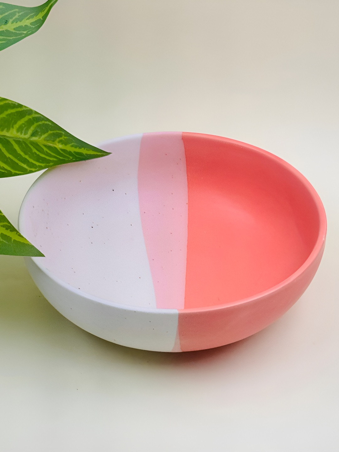 Lupaava Pink and White Matte Ceramic Microwave Safe Serving Bowl 700 ml
