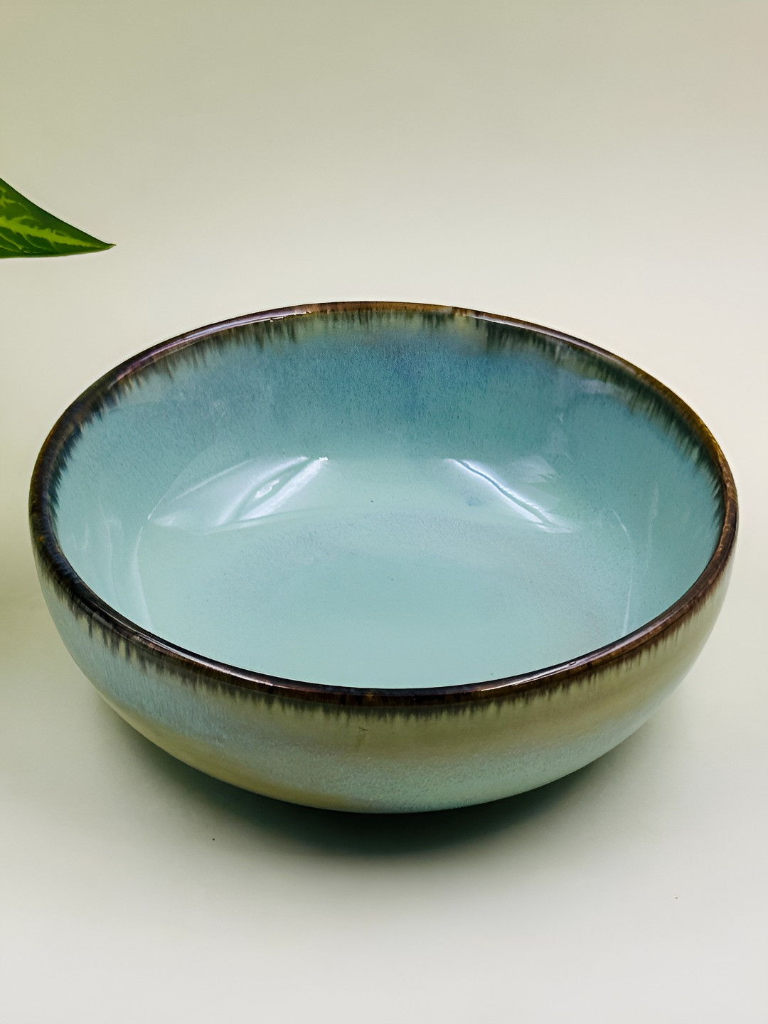 Lupaava Green and Black Ceramic Glossy Microwave Safe Serving Bowl 700 ml