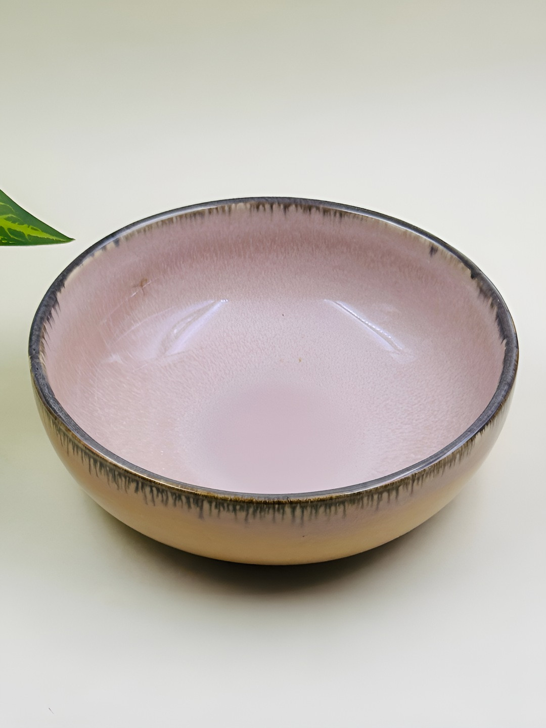 Lupaava Beige and Purple Glossy Ceramic Microwave Safe Serving Bowl 700 ml