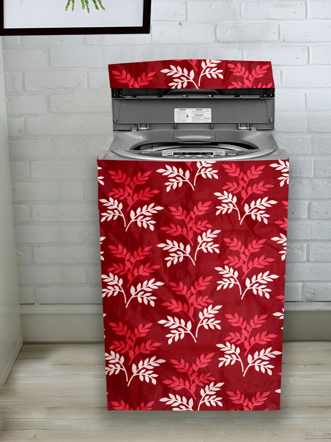 Dakshya Industries Maroon & Cream Printed Washing Machine Cover