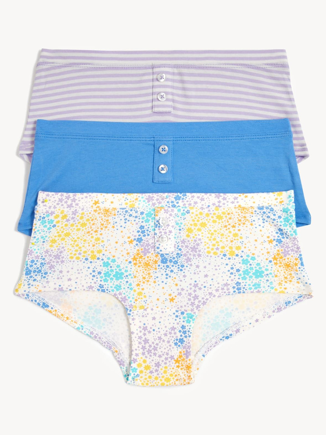 Marks & Spencer Girls Pack Of 3 Printed Floral Striped Shorts BriefsT716165MULTI/BRIGHTS