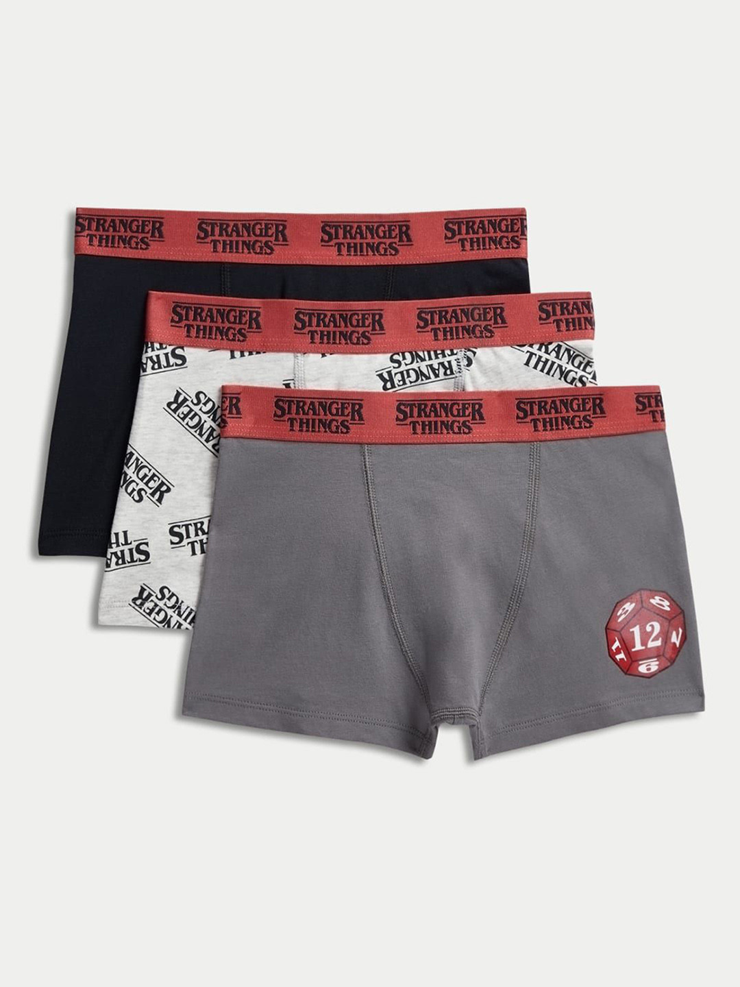 Marks & Spencer Boys Pack Of 3 High Rise Stretch Stranger Things Trunks T715811DBLACK MIX