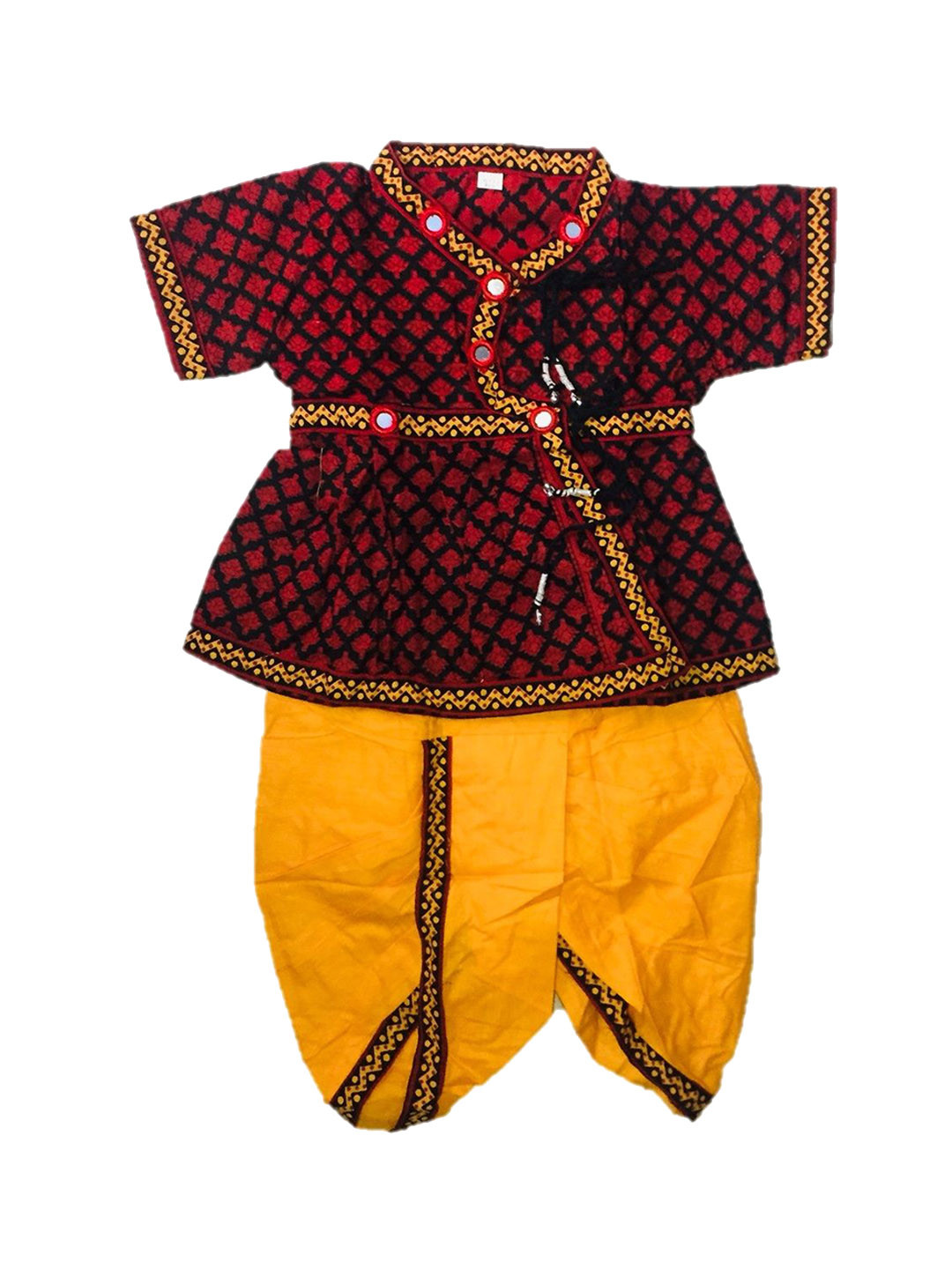 PK HUB Boys Floral Printed Angrakha V-Neck Organic Cotton A-Line Kurta With Dhoti Pants