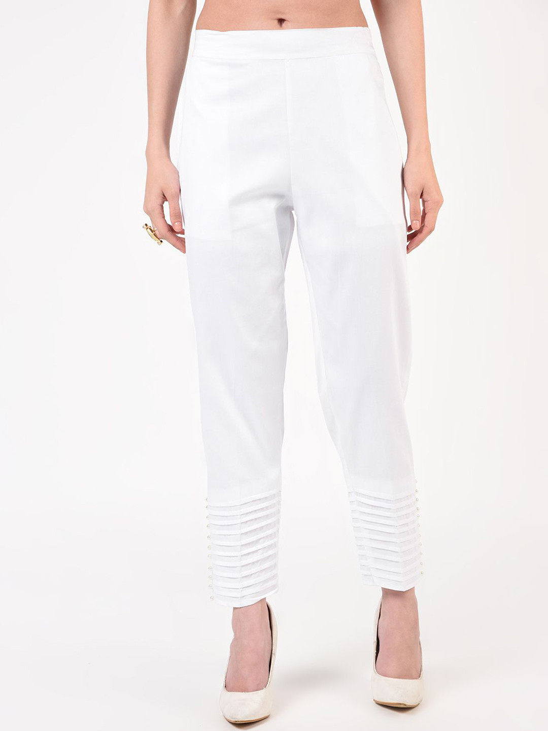 FLOREOS Women Embellished Relaxed Easy Wash Cotton Cigarette Trouser