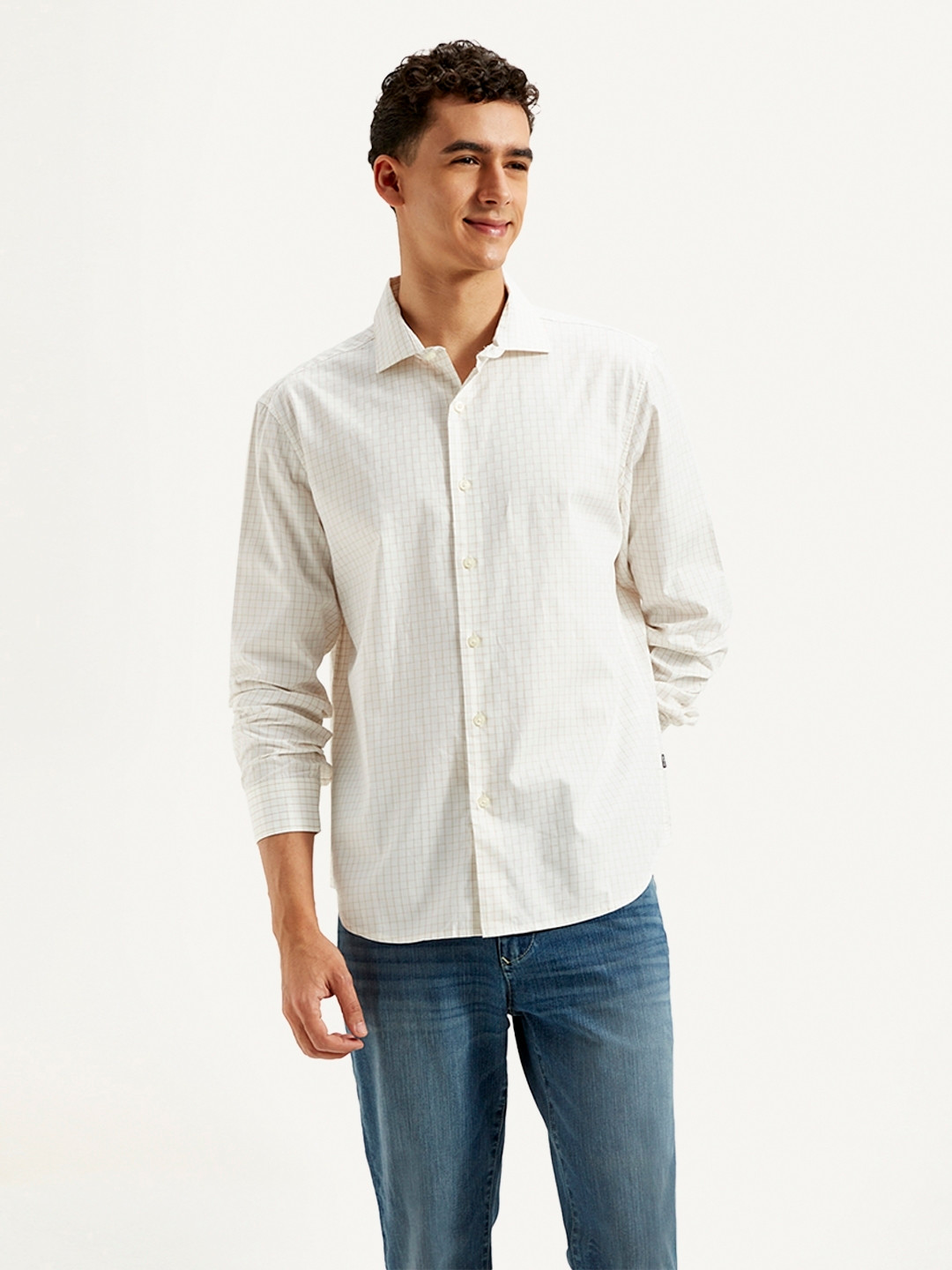 Levis Redloop Pure Cotton Slim Fit Grid Tattersall Checked Textured Casual Shirt