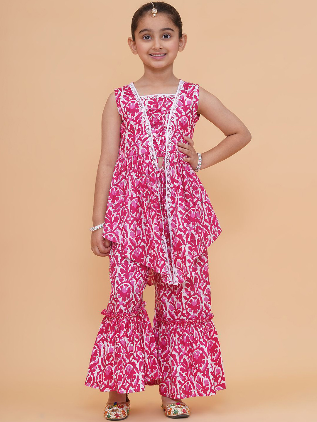 Modish Couture Girls Floral Printed Kurta With Sharara