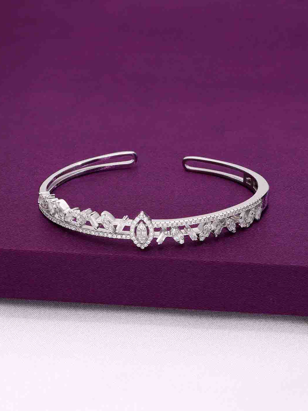 KAI JEWEL 925 Sterling Silver Rhodium-Plated AD Studded Sparkling Treasure Cuff Bracelet