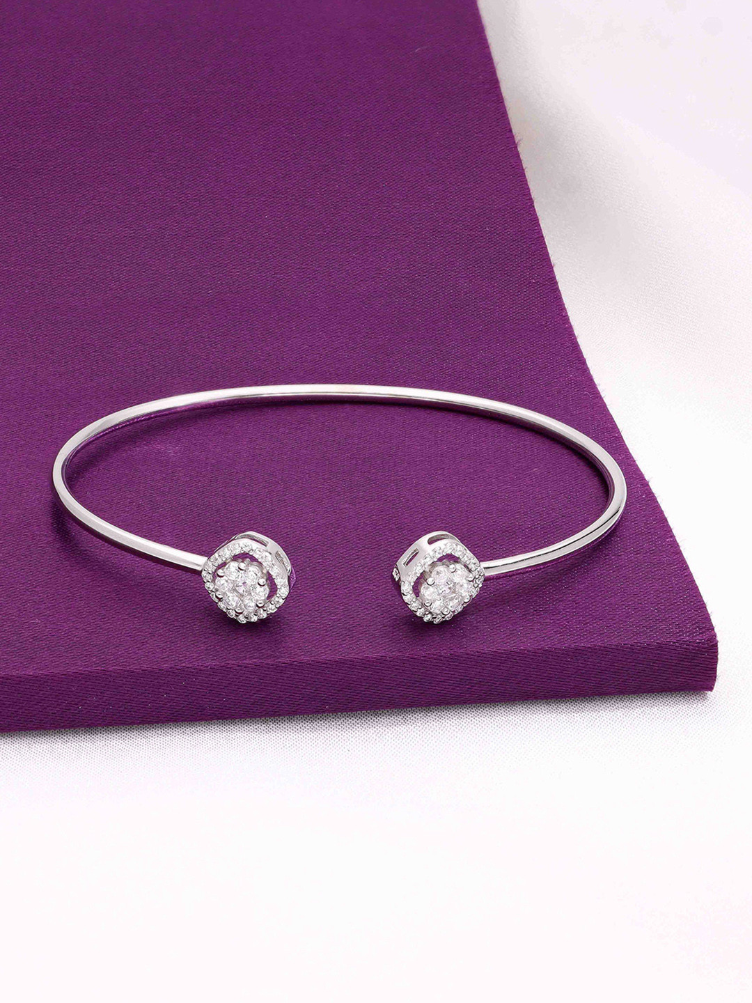 KAI JEWEL Dazzling Dots 925 Sterling Silver American Diamond Rhodium-Plated Cuff Bracelet