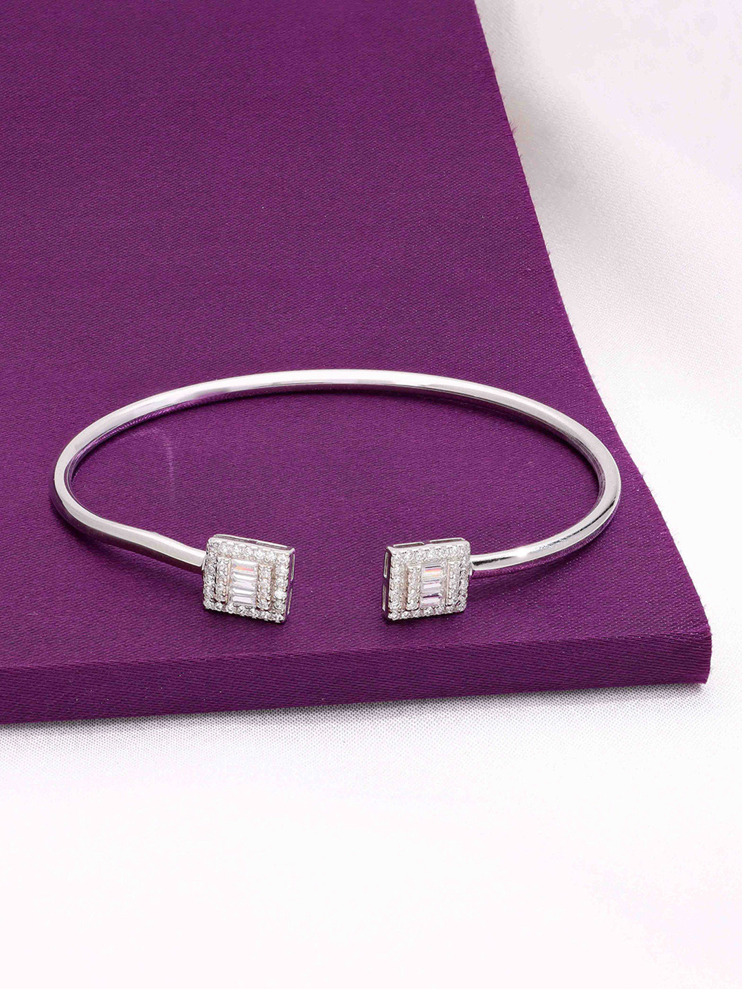 KAI JEWEL Women Sterling Silver American Diamond Studded Rhodium-Plated Bangle Bracelet