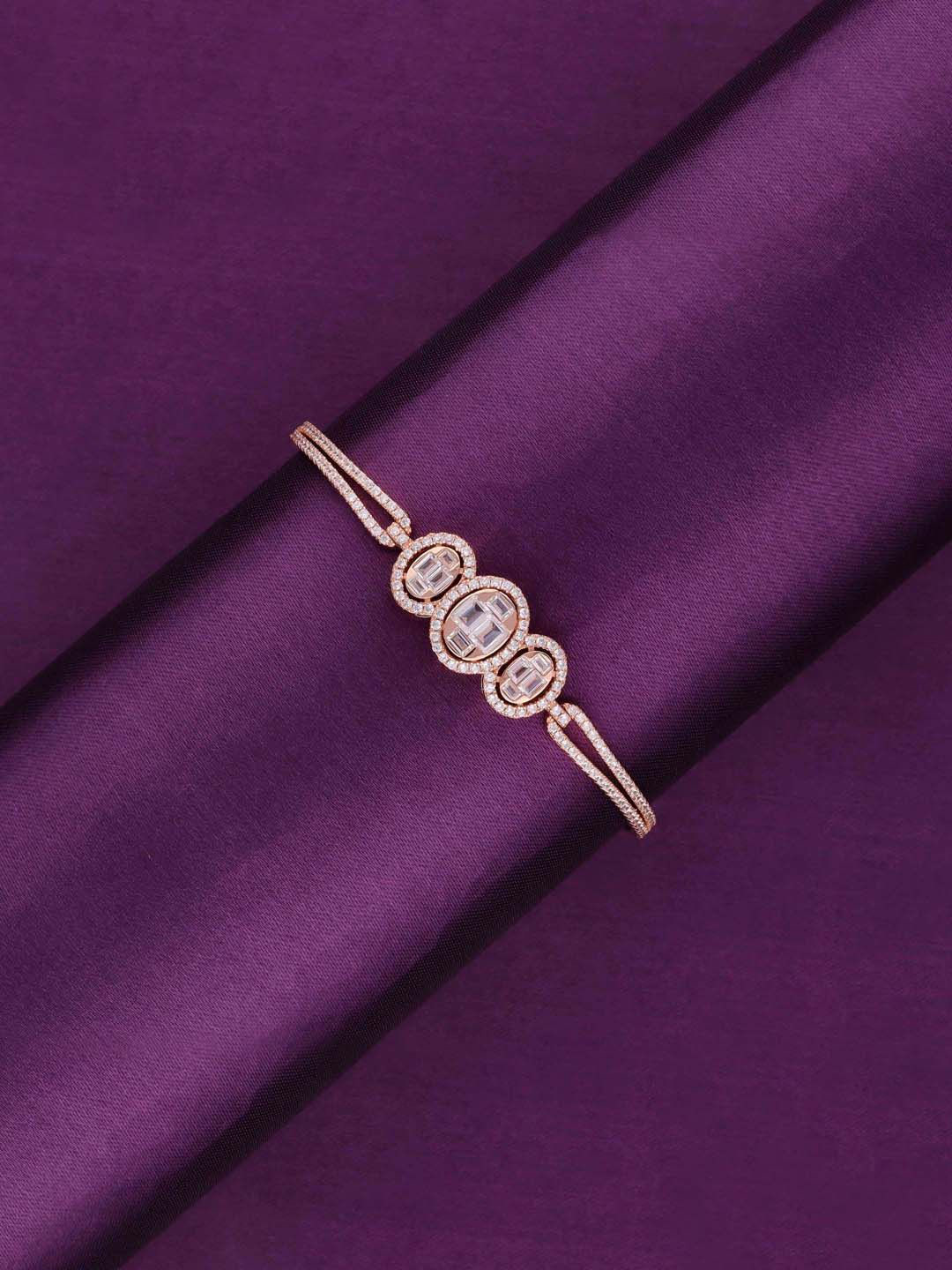 KAI JEWEL Tranquil Triplets 925 Sterling Silver Rose Gold-Plated AD Studded Cuff Bracelet