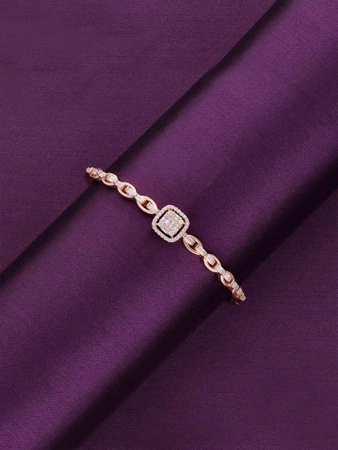 KAI JEWEL 925 Sterling Silver Rose Gold-Plated AD Studded Dazzling Droplets Cuff Bracelet