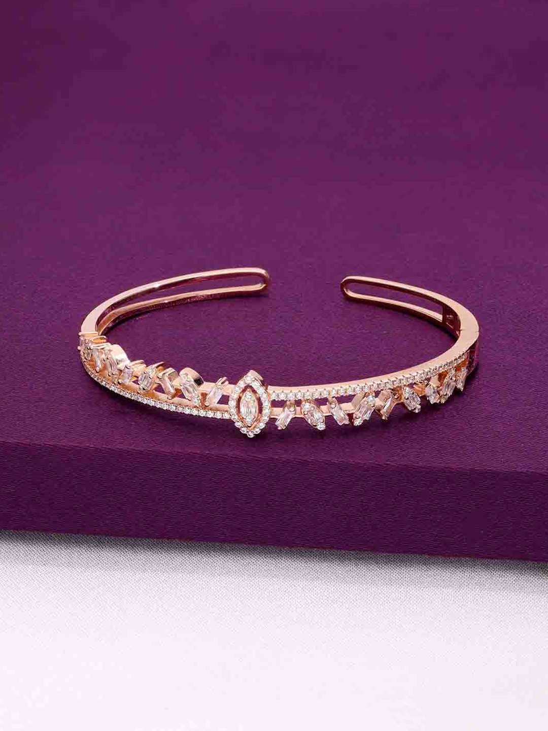 KAI JEWEL 925 Sterling Silver Rose Gold-Plated AD Studded Sparkling Treasure Cuff Bracelet