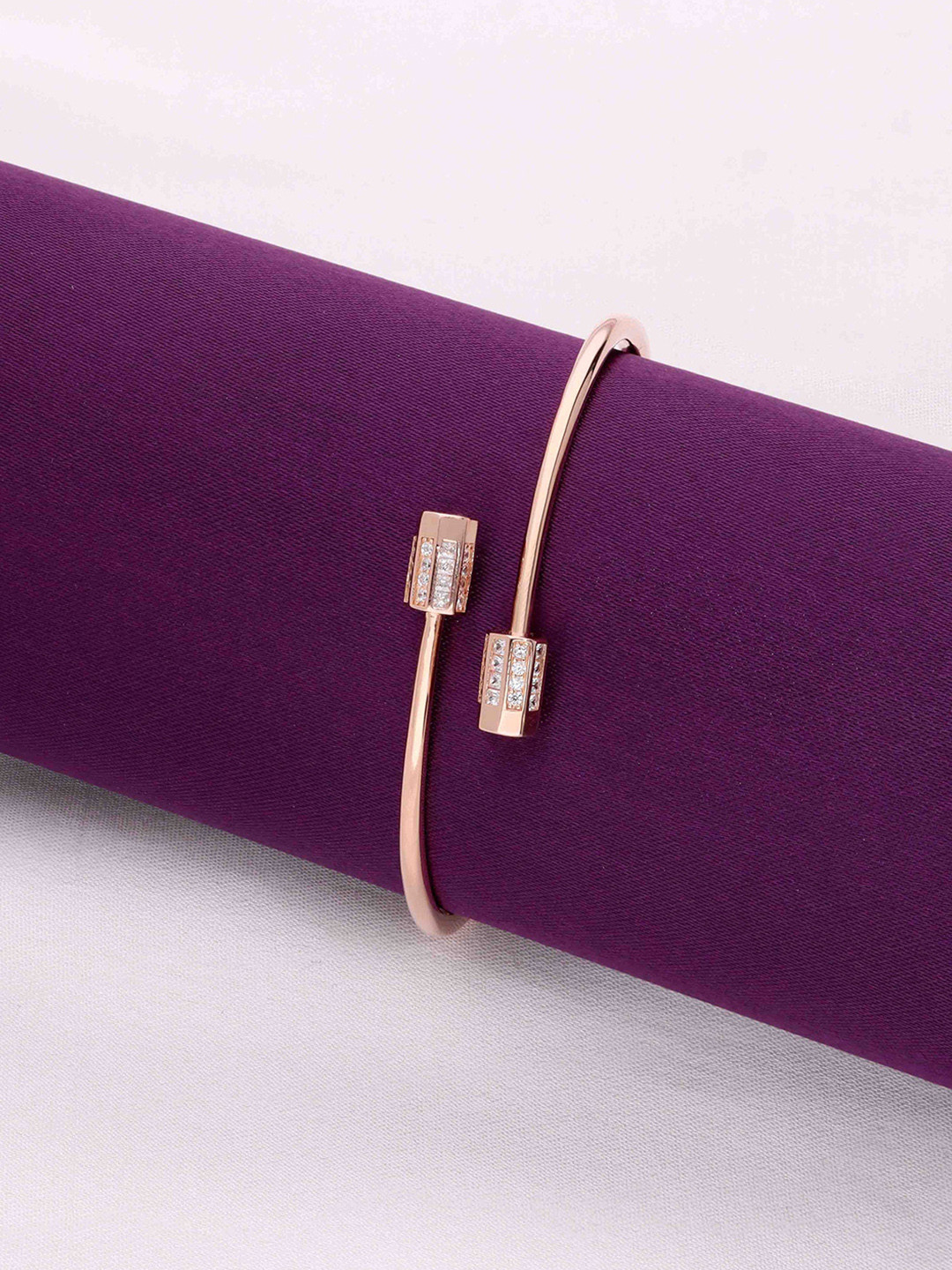 KAI JEWEL 925 Sterling Silver Rose Gold-Plated AD Studded Shimmering Lotus Cuff Bracelet