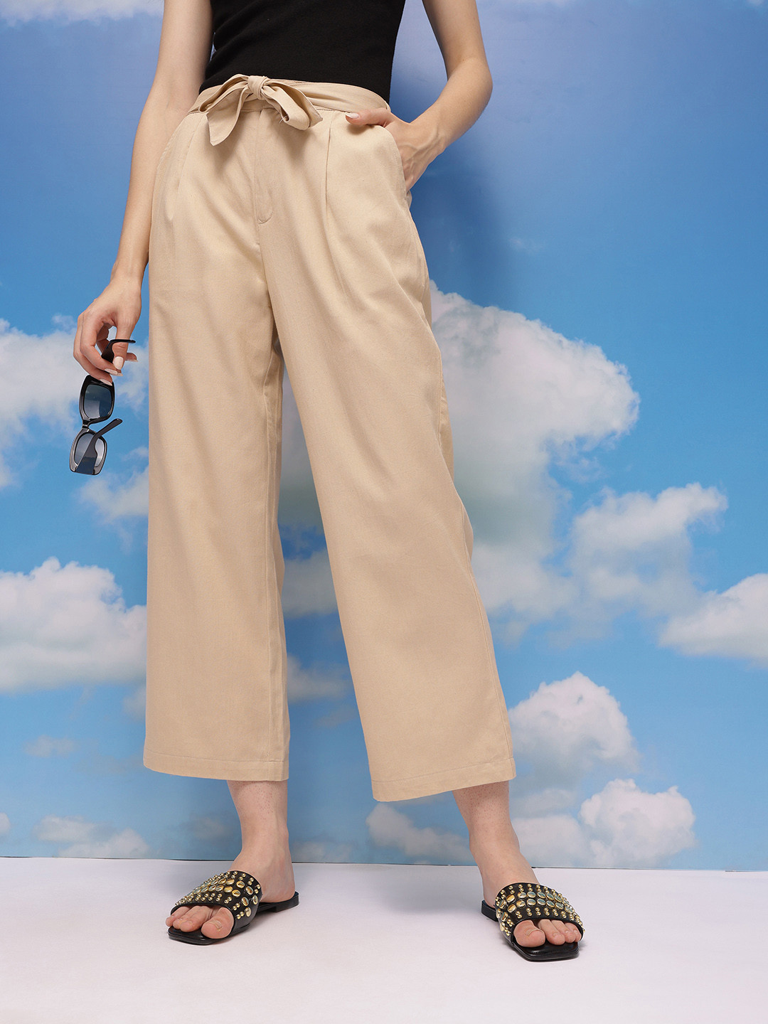 CORSICA Women High-Rise Pleated Trousers With Belt