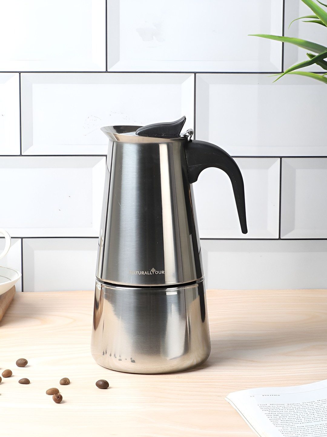 NATURALLY YOURS Silver Moka Pot Espresso Maker 450 ML