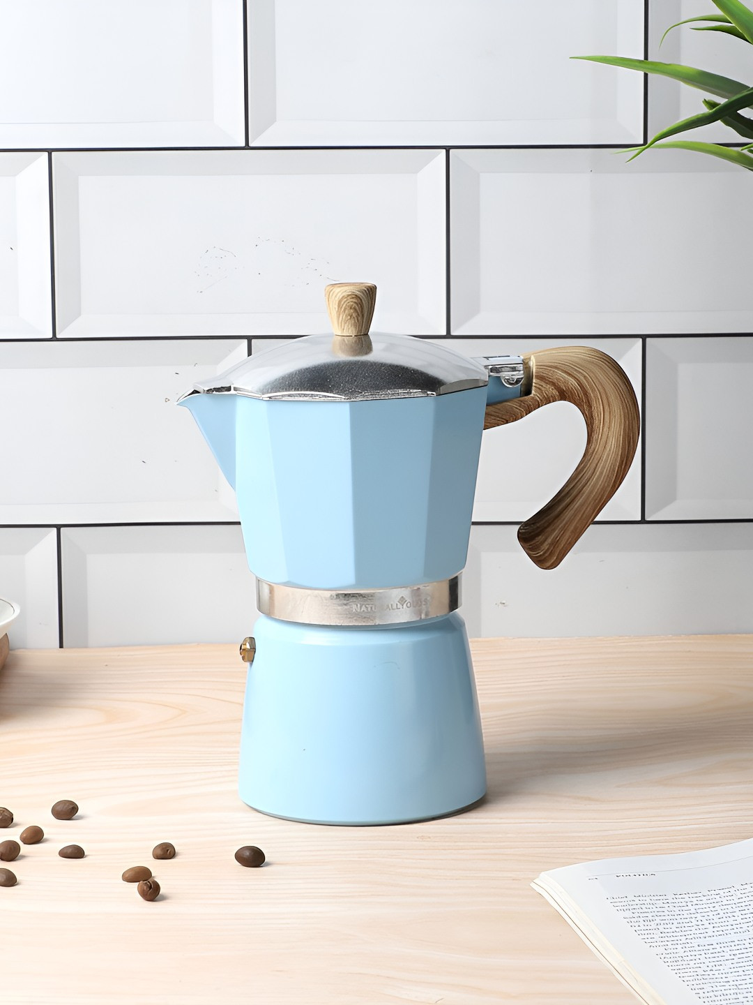 NATURALLY YOURS Blue Textured  Moka Pot Coffee Maker 300 ML