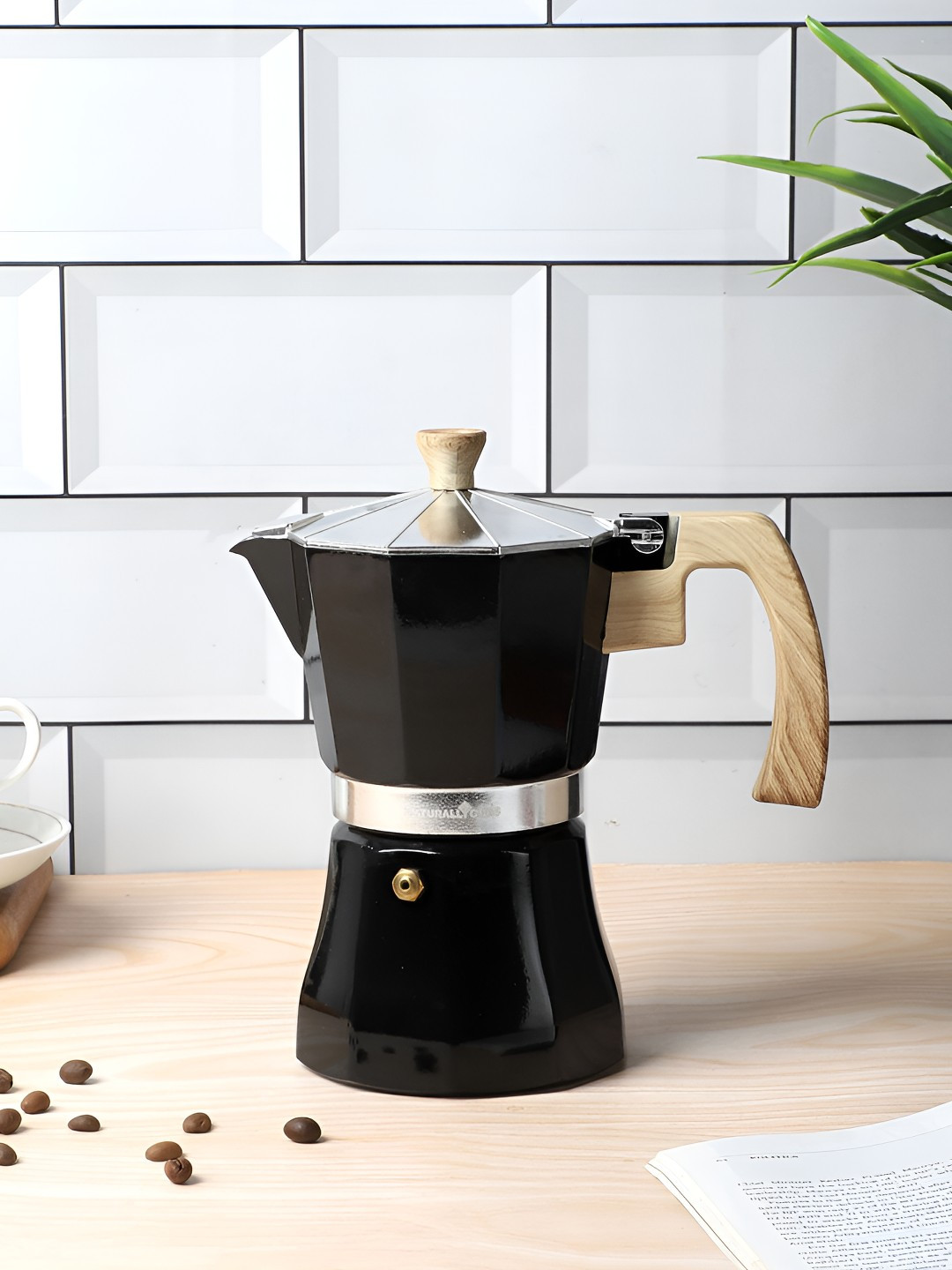 NATURALLY YOURS Black Textured  Moka Pot Coffee Maker 300 ML