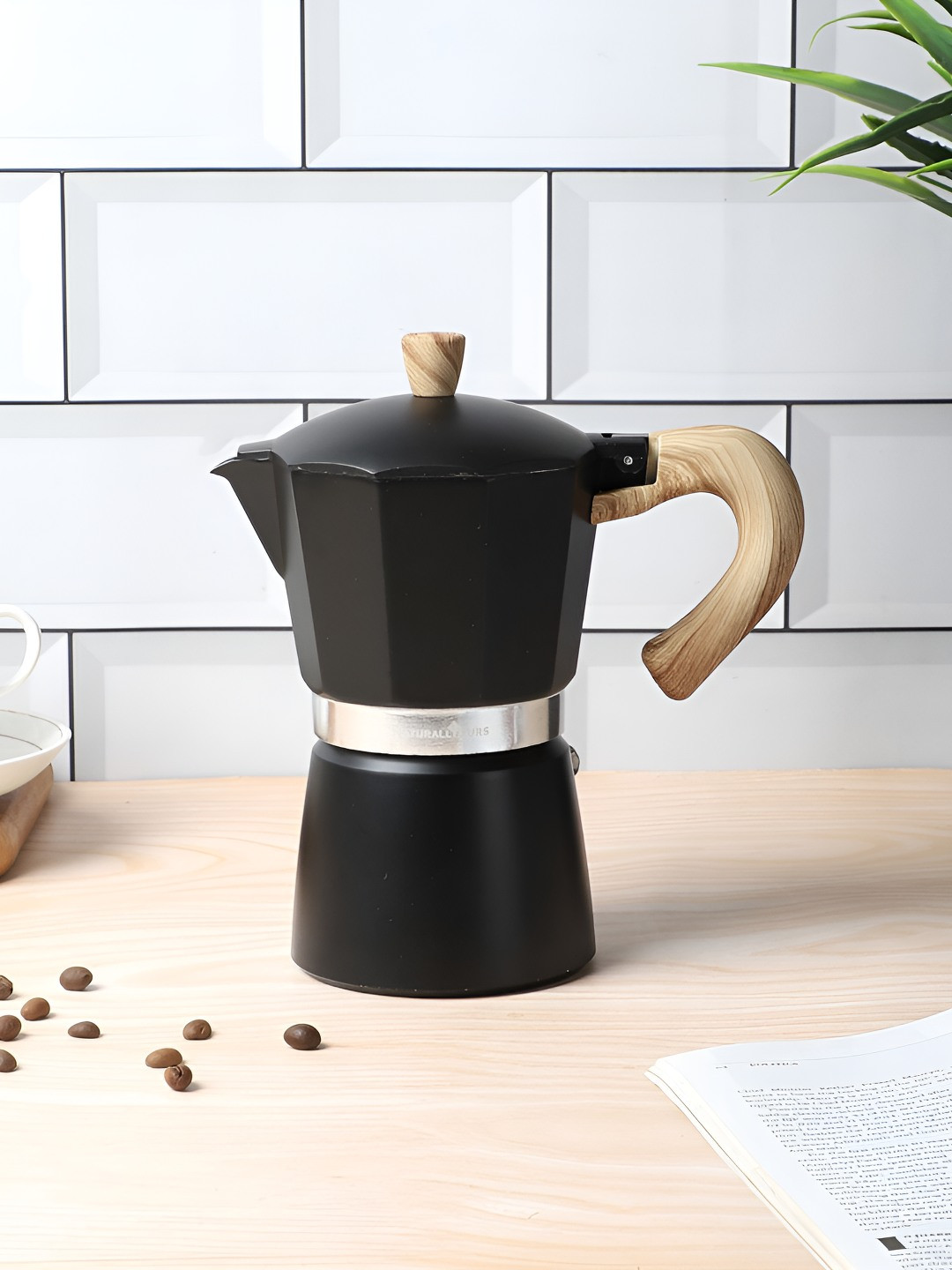 NATURALLY YOURS Black Textured  Moka Pot Coffee Maker 300 ML