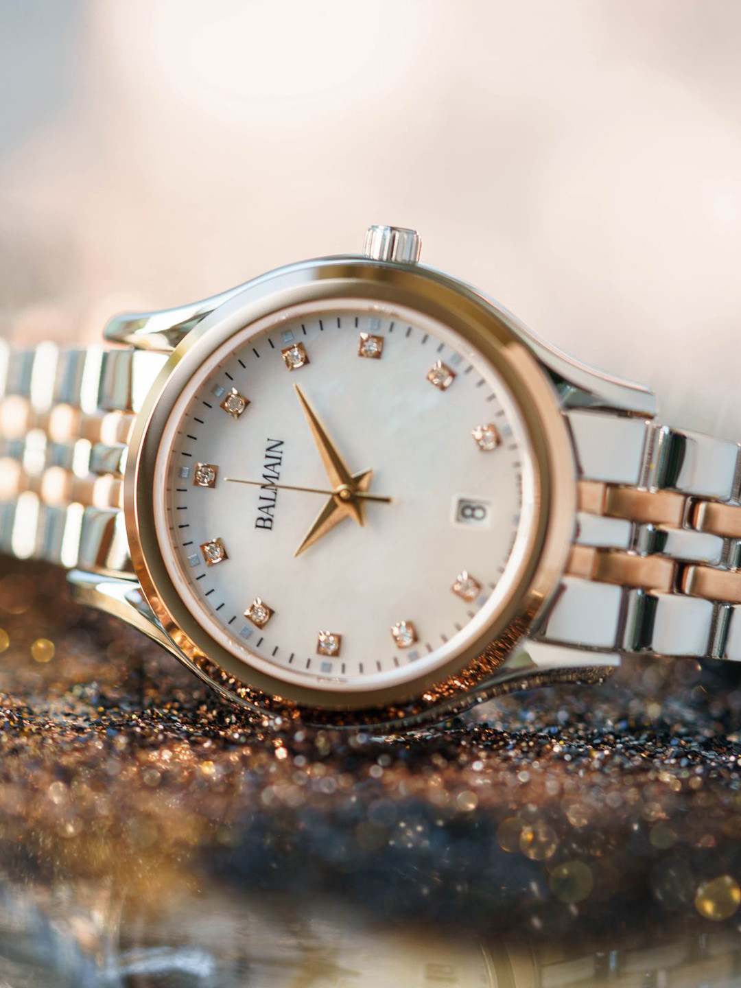 Balmain Women Brass Mother of Pearl Dial & Stainless Steel Straps Watch B83483386