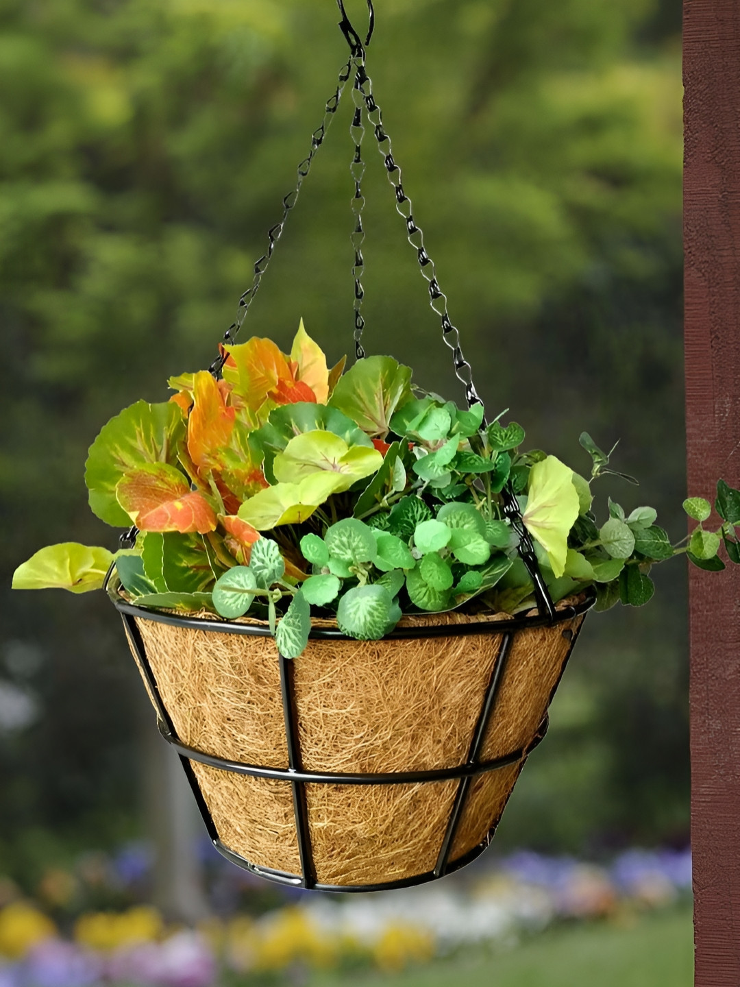 Garden King Set Of 4 Black 10 Inch Grid Wire Coir Hanging Planters