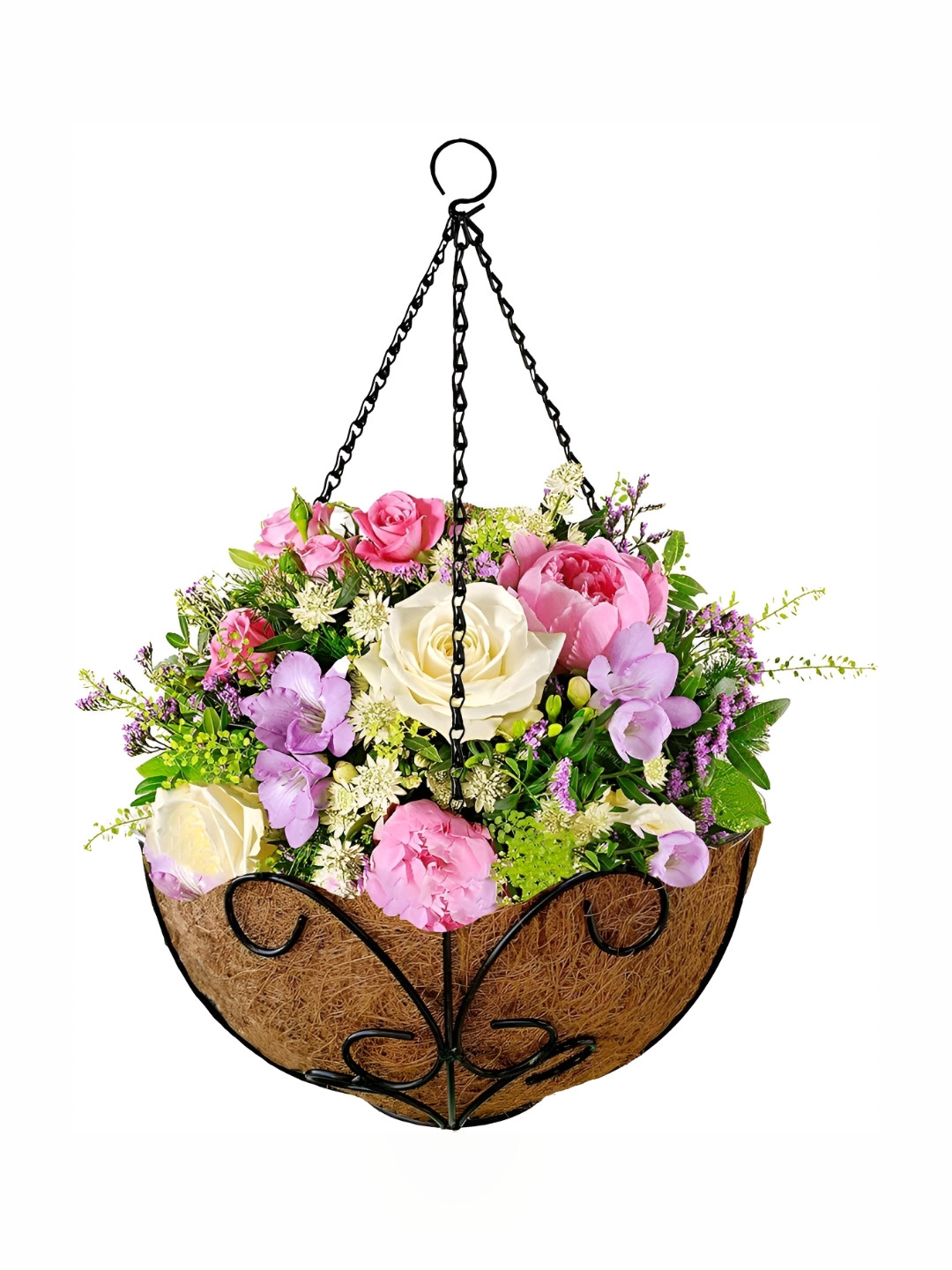 Garden King Set Of 4 Black 12 Inch Blossom Design Coir Hanging Planters