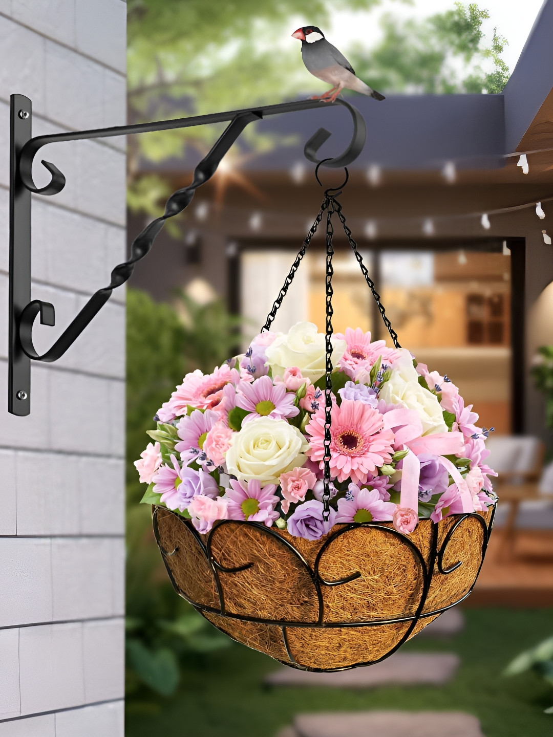 Garden King Set Of 6 Black  12 Inch Swirl Design Coir Hanging Planters