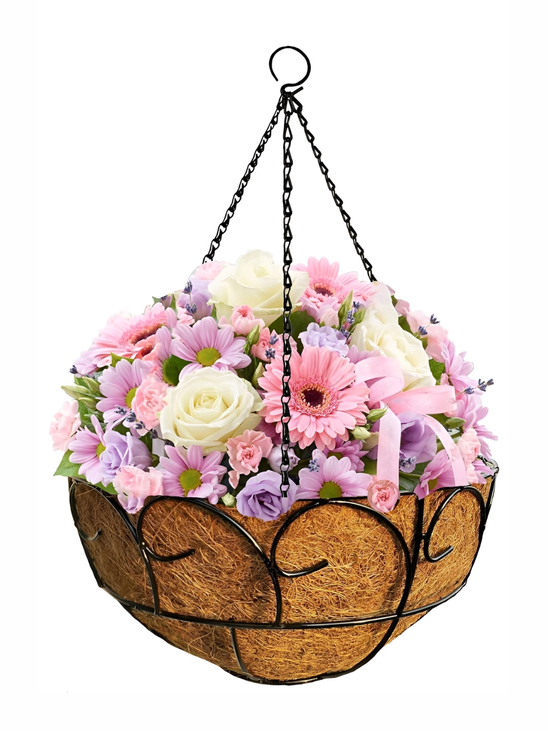 Garden King Black 12 Inch Swirl Design Coir Hanging Planters