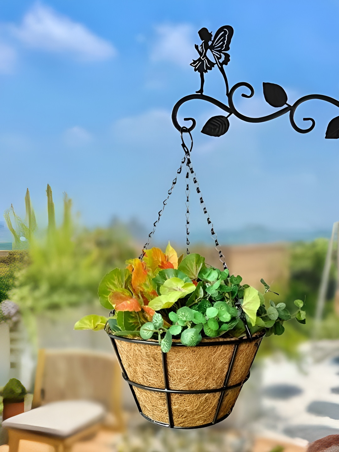 Garden King Set Of 6 Black 10 Inch Grid Wire Coir Hanging Planters