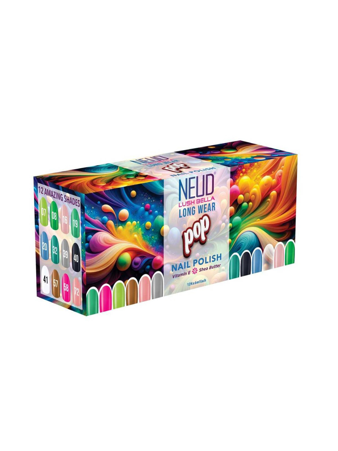 NEUD Set Of 12 Lush Bella Pop Nail Polish Kit Enriched With Vitamin E -6 ml Each