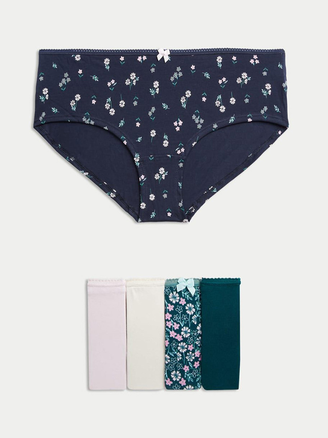 Marks & Spencer Pack Of 5 Printed High Rise Basic Briefs T615102XPETROL GREEN
