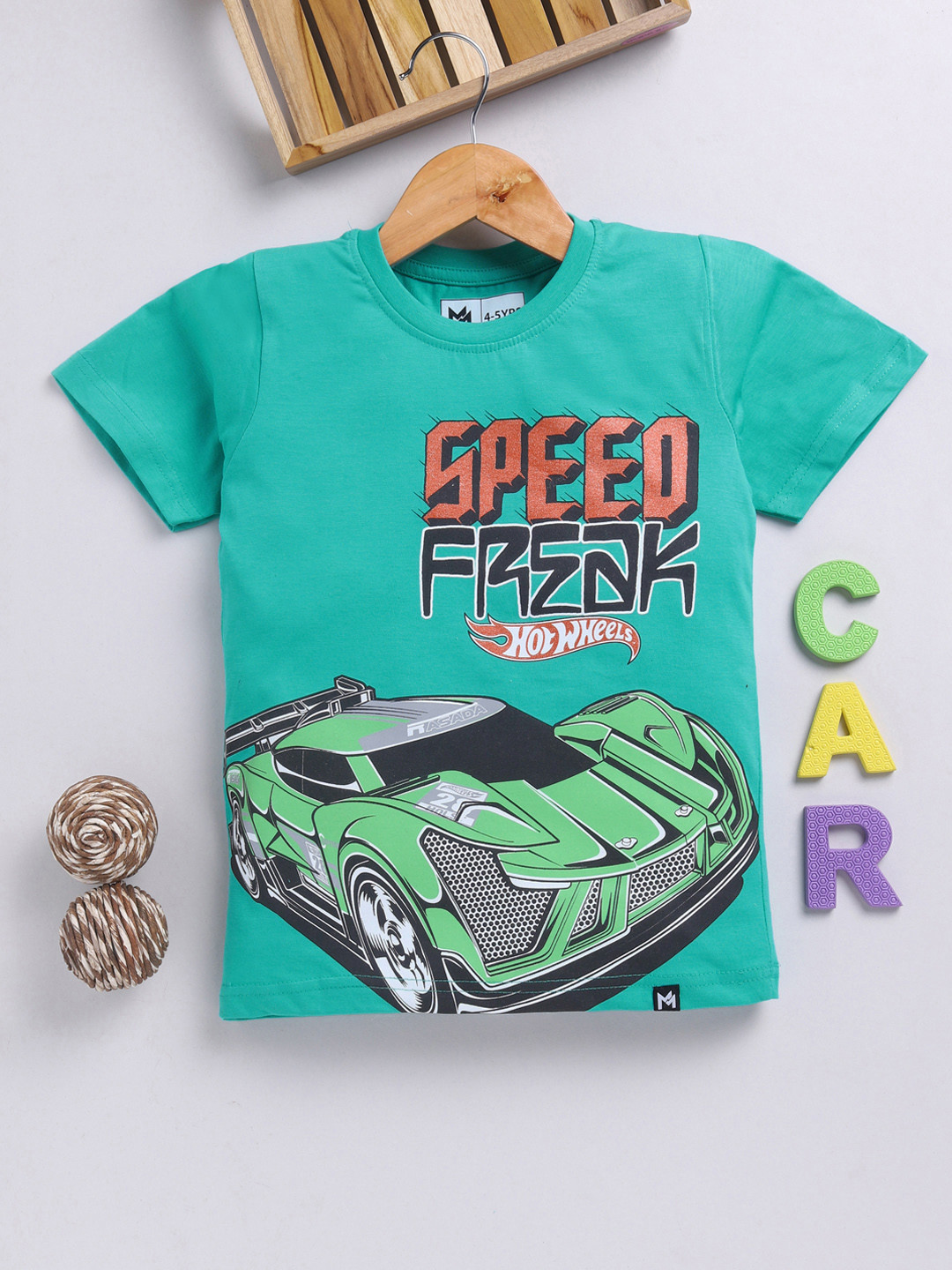 YK X Minute Mirth Boys Hot Wheels Printed Pure Cotton T-shirt