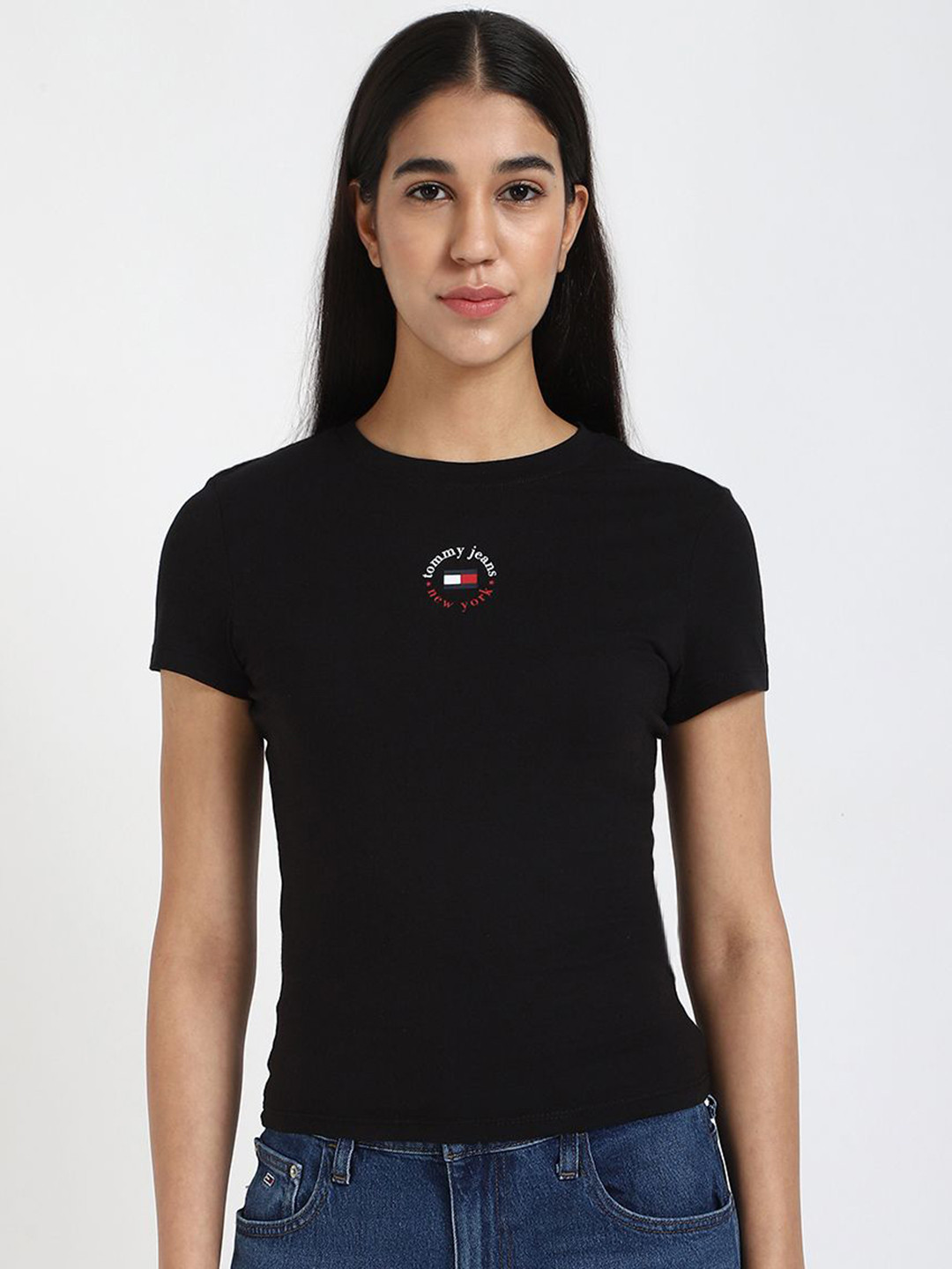 Tommy Hilfiger Women Extended Sleeves Applique Slim Fit T-shirt