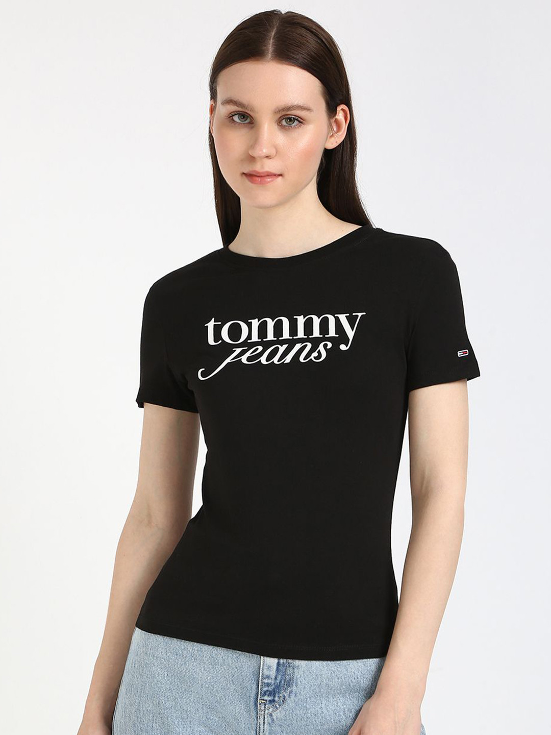 Tommy Hilfiger Women Typography Drop-Shoulder Sleeves Slim Fit T-shirt