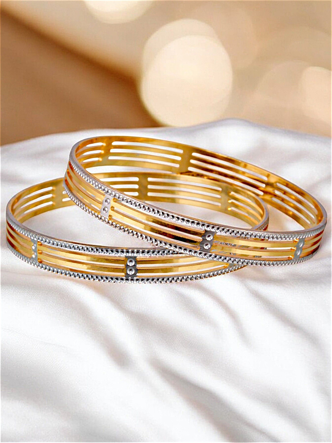 LUCKY JEWELLERY Set Of 2 One Gram Gold-Plated Stones-Studded Bangles