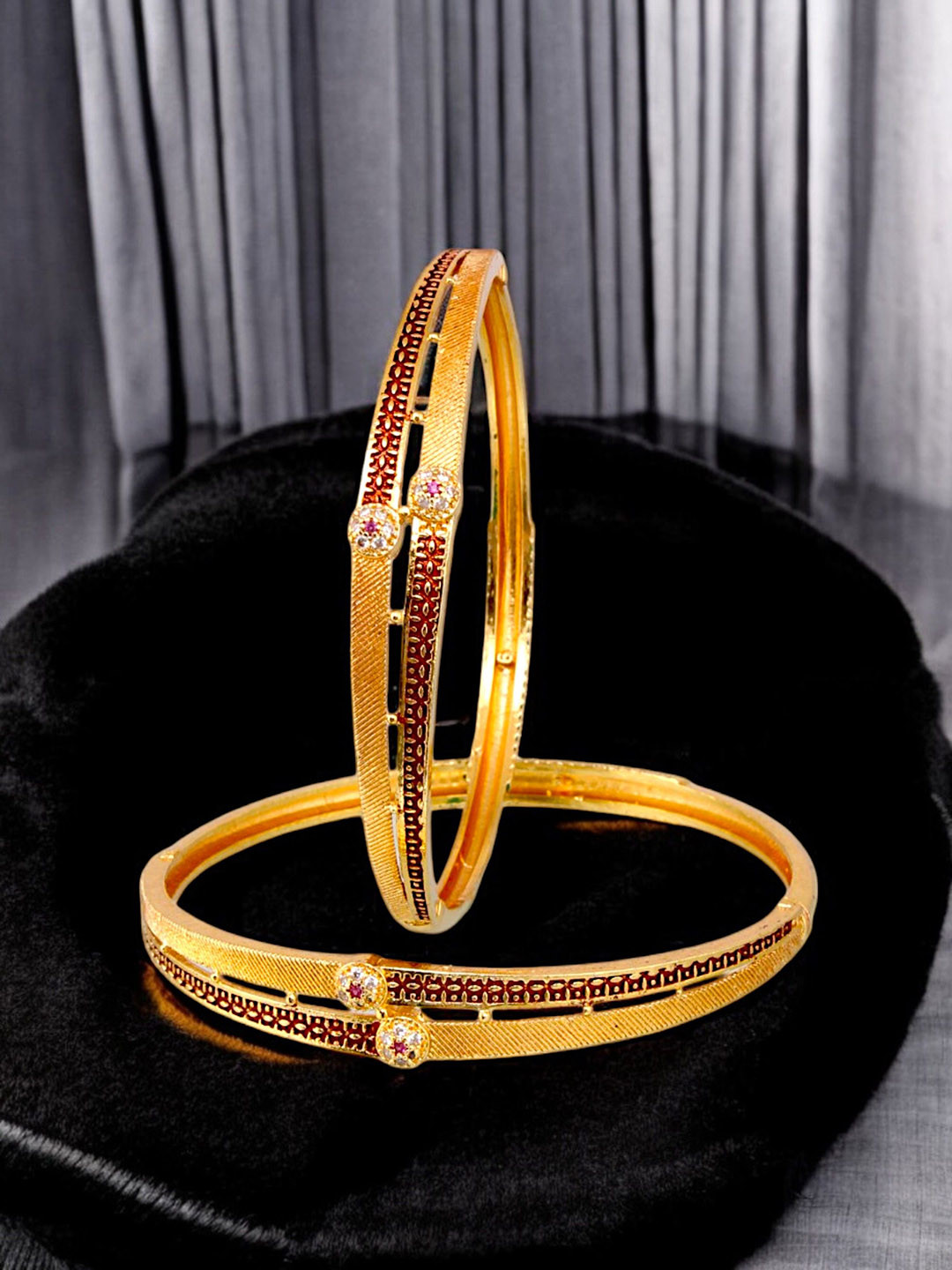 LUCKY JEWELLERY Set Of 2 18K One Gram Gold-Plated Stones-Studded Traditional Bangles