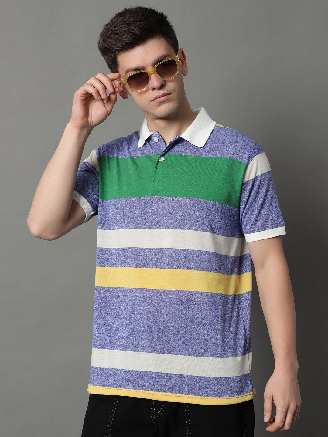GET GOLF Men Striped Extended Sleeves Pockets T-shirt