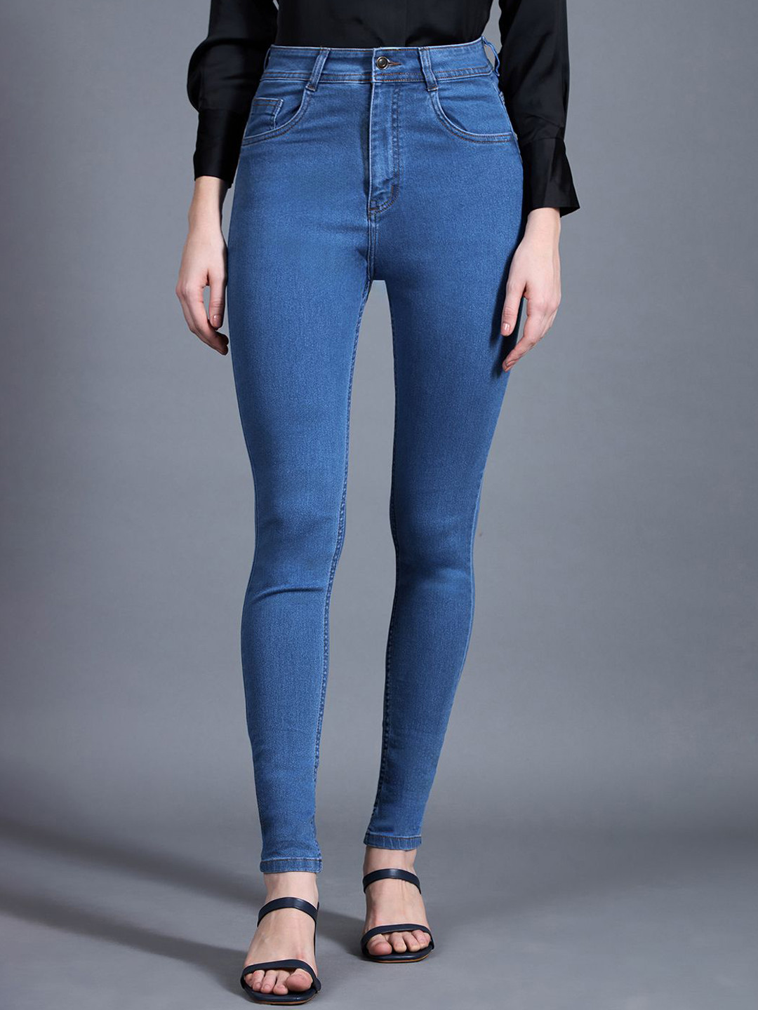 Miss Chase Women Blue Skinny High Rise Distressed Regular Formal Denim Jeans