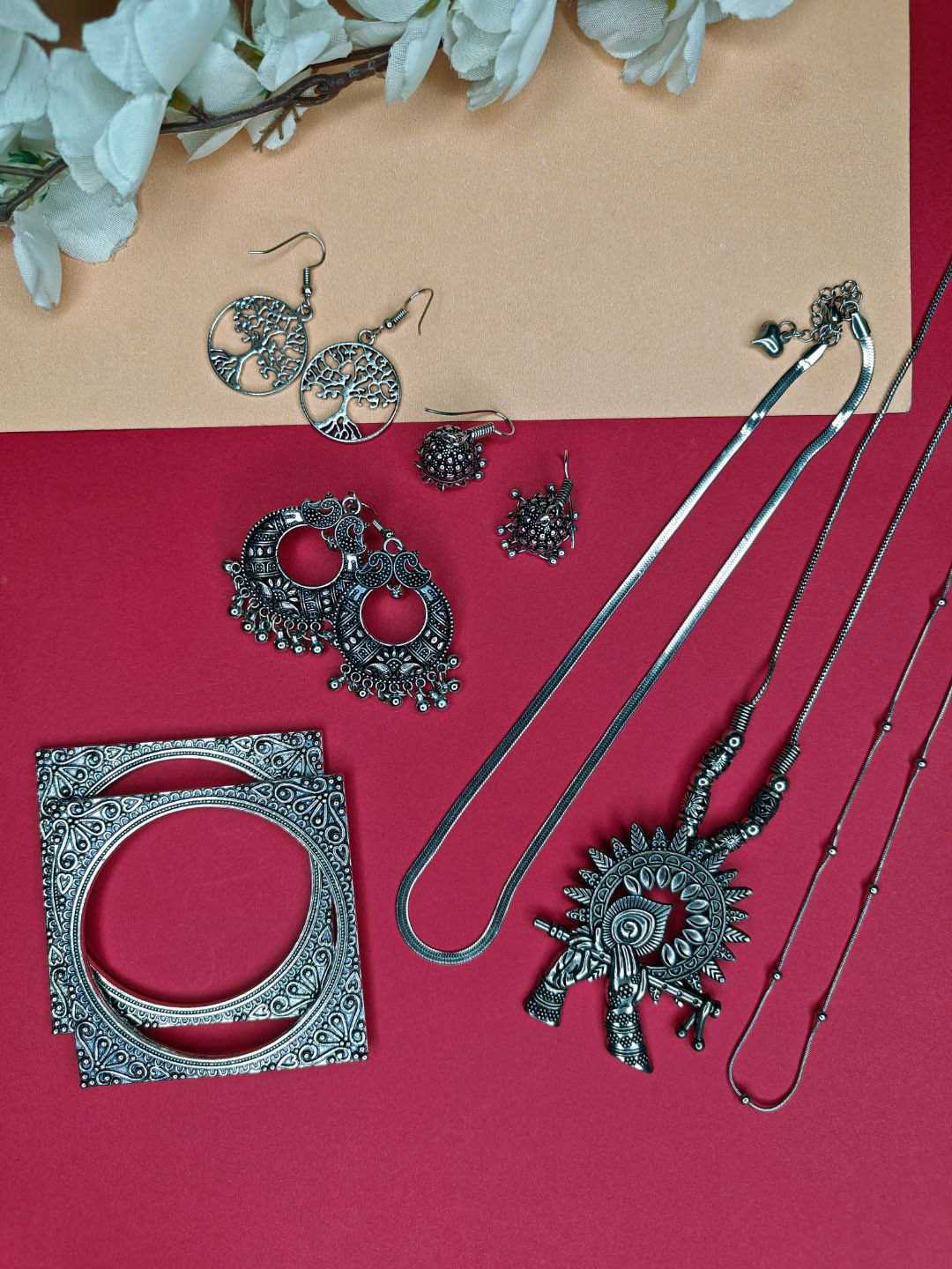 NVR Silver Plated Oxidised Valentine Special Jewellery Set