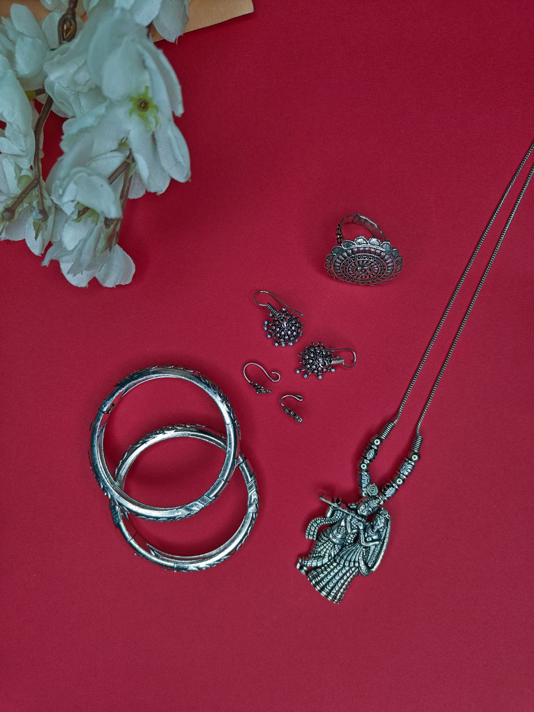 NVR Valentine Special Silver-Plated Oxidised Jewellery Set