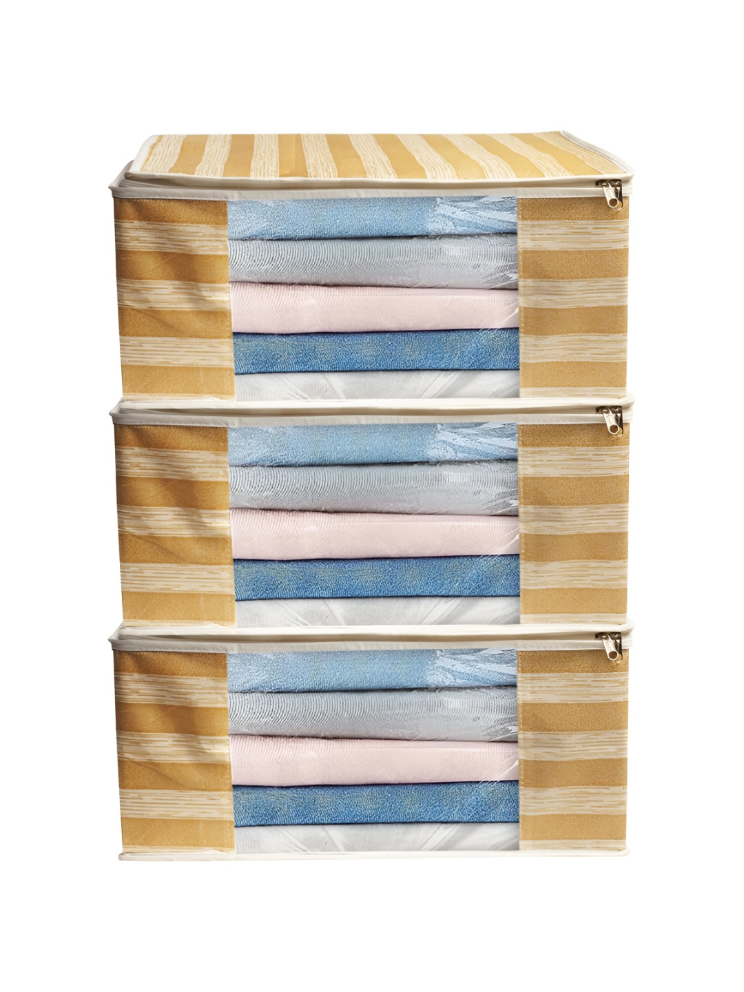 ANKIT INTERNATIONAL Brown & White 3 Pieces Striped Super Strong Multi-Utility Organisers