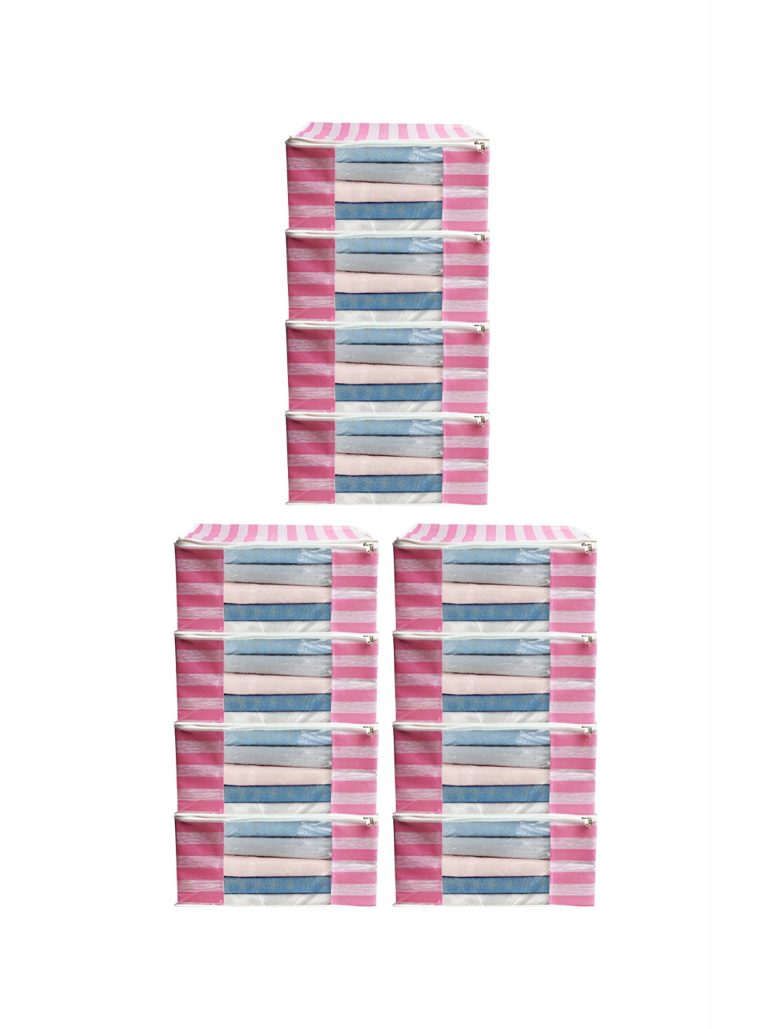 ANKIT INTERNATIONAL Pink & White 12 Pieces Striped Super Strong Multi-Utility Organisers