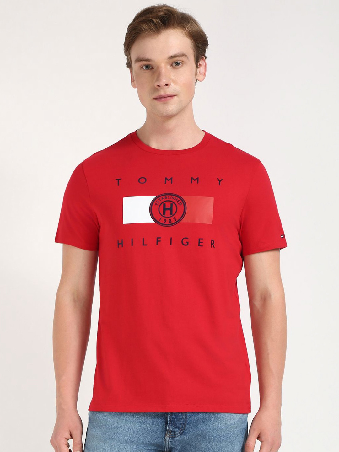 Tommy Hilfiger Men ROGER Typography Printed Round Neck Cotton T-shirt