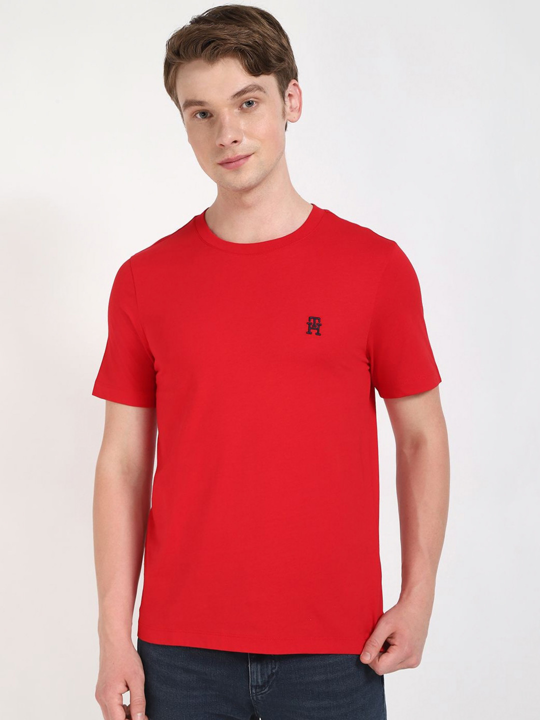 Tommy Hilfiger Men MONOGRAM IMD Solid Round Neck Cotton T-shirt